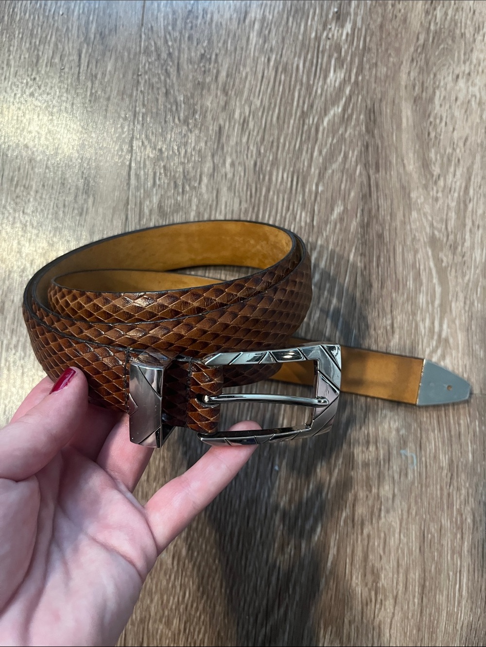 Men's Brown Remo Tulliani Calfskin Leather Belt with Silver Buckle